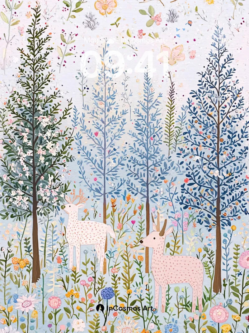 Whispering Woods Wallpaper with Gentle Deer
