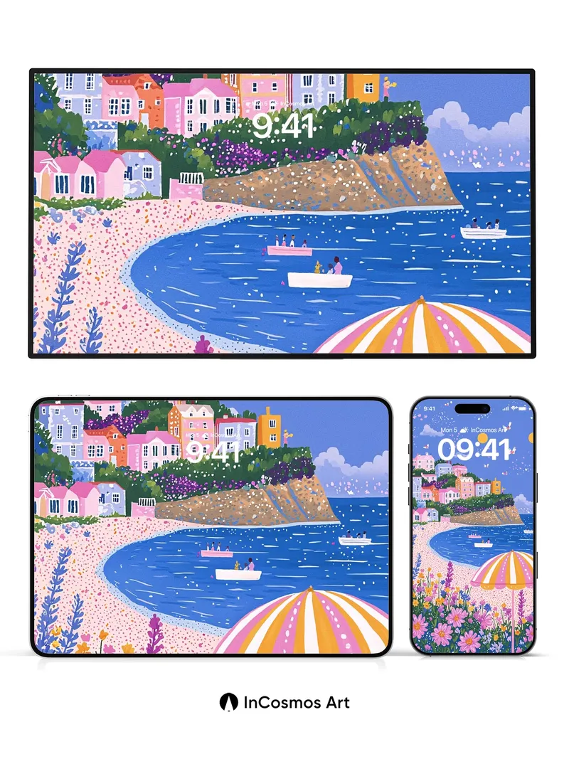 Whimsical Coastal Wallpaper with Floating Petals