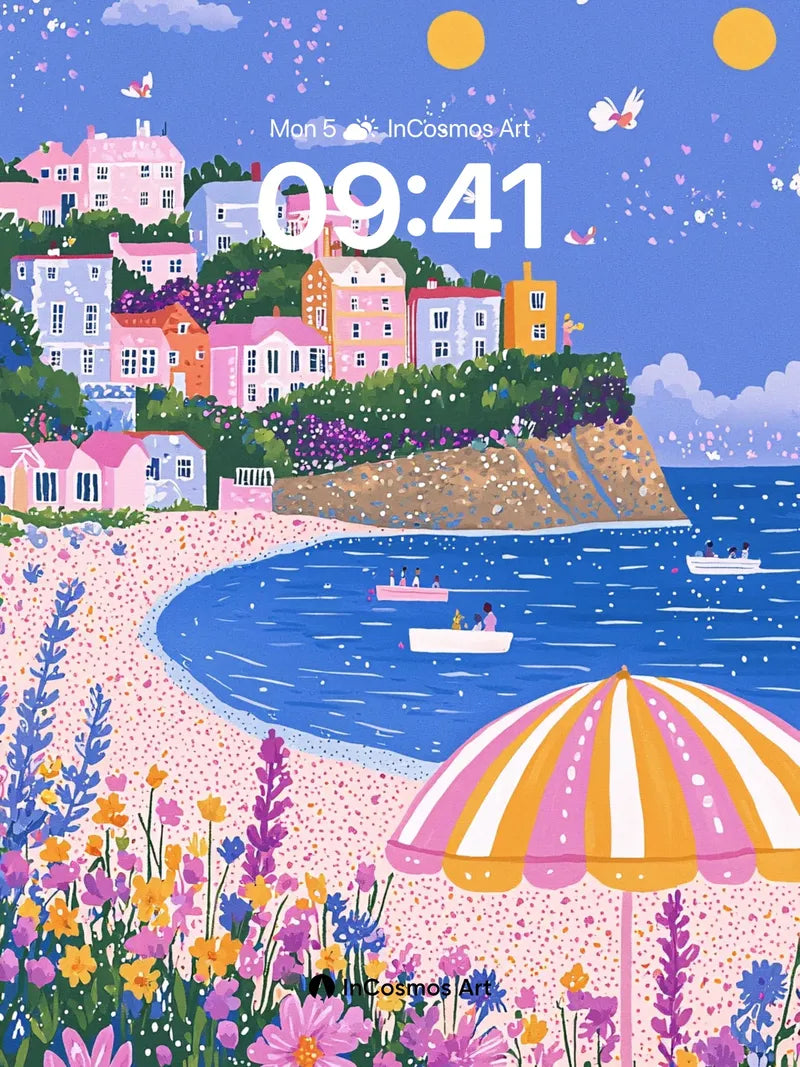 Whimsical Coastal Wallpaper with Floating Petals