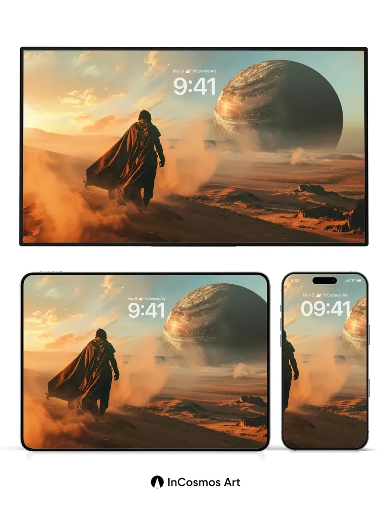 Dust-Swept Wanderer Wallpaper with Celestial Horizon