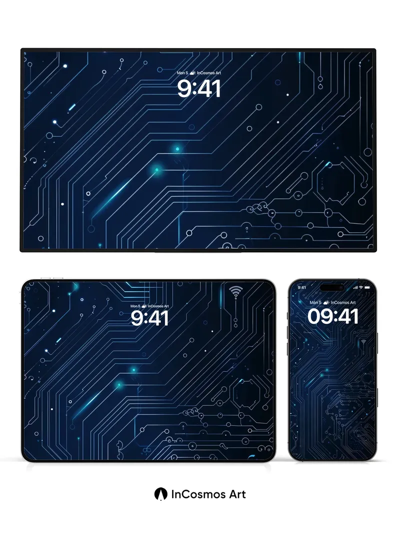 Neon Circuit Wallpaper with Pulse Light Trails