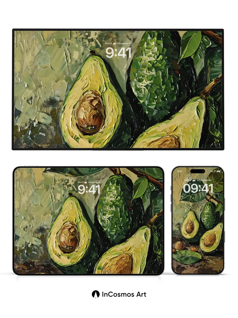 Earthy Still Life Wallpaper with Avocado Depths