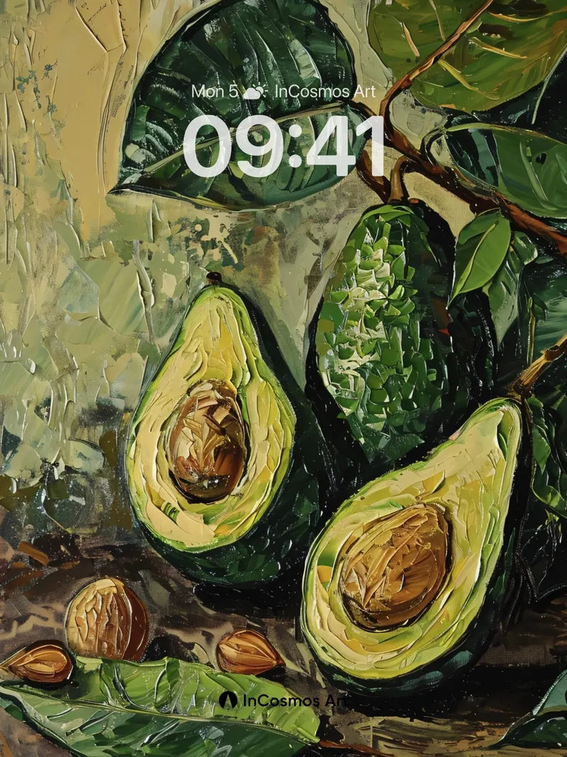 Earthy Still Life Wallpaper with Avocado Depths