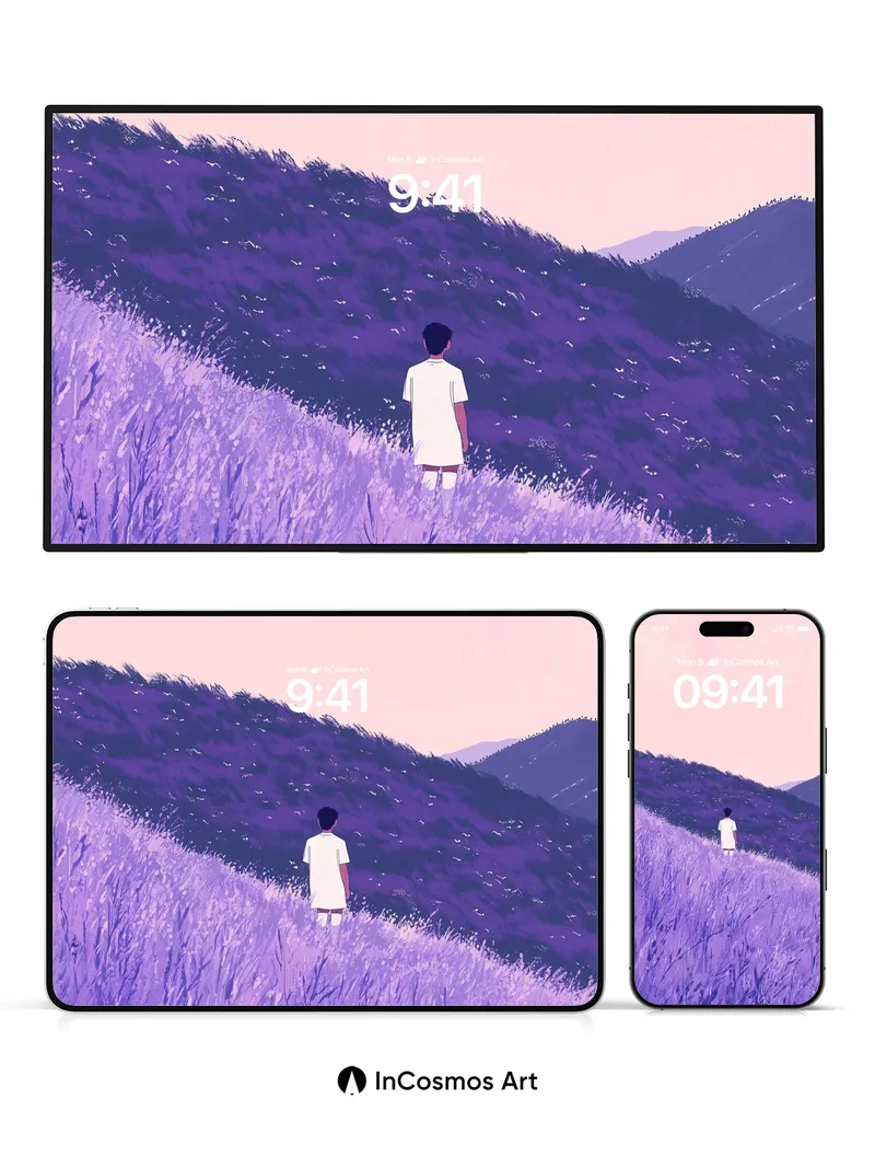 Serenity in Lavender Fields Wallpaper with Solitary Figure