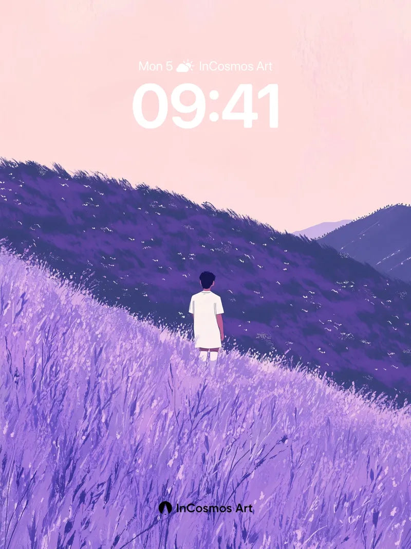 Serenity in Lavender Fields Wallpaper with Solitary Figure