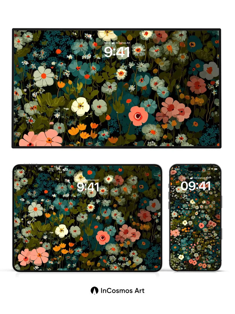 Whispering Meadow Wallpaper with Midnight Bloom