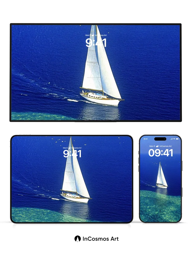 Serenity Sail Wallpaper with Coral Hues