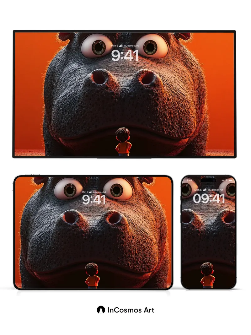 Wonderful Hippo Encounter Wallpaper with Tiny Explorer