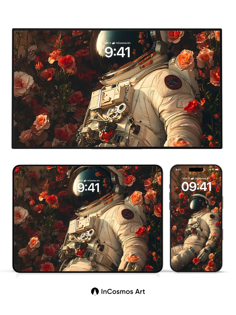 Serenity in Space Wallpaper with Rose Garden