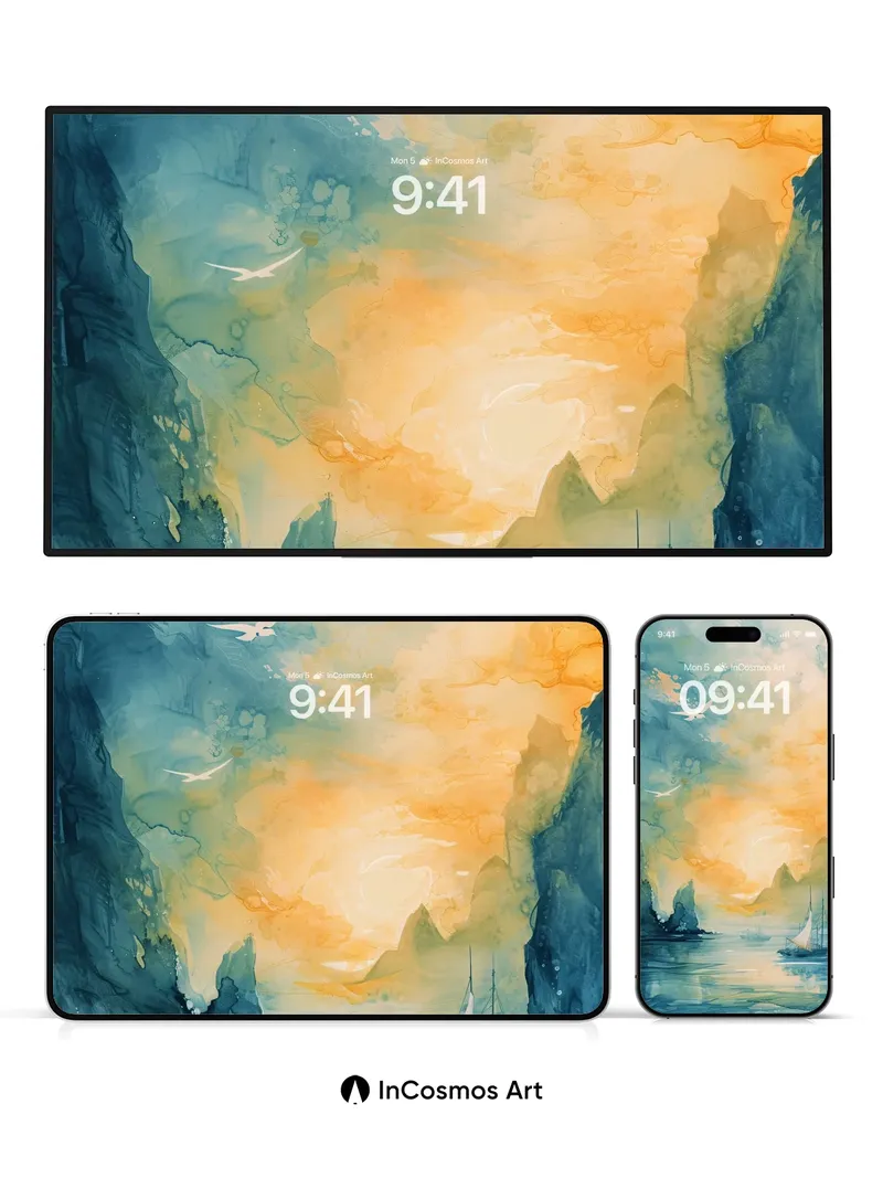 Serenity Sail Wallpaper with Golden Sky Drift