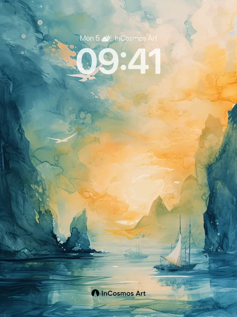 Serenity Sail Wallpaper with Golden Sky Drift