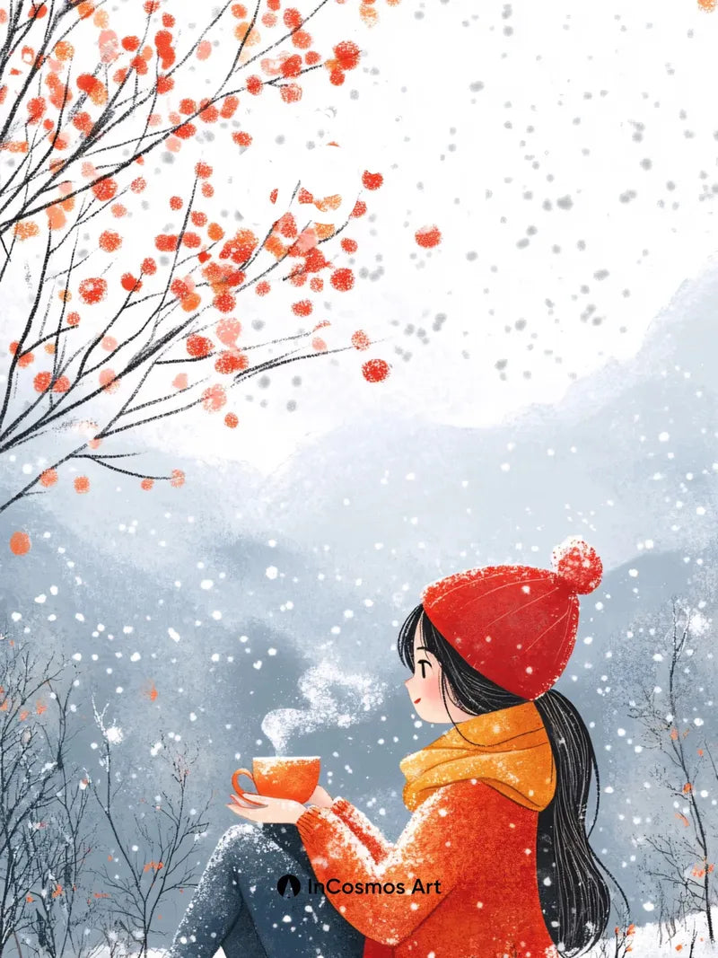 Snowfall Serenity Wallpaper with Cherry Blossom Whispers