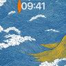 Surreal Wave Wallpaper with Floating Surfboard wallpaper for iPhone, iPad & Mac