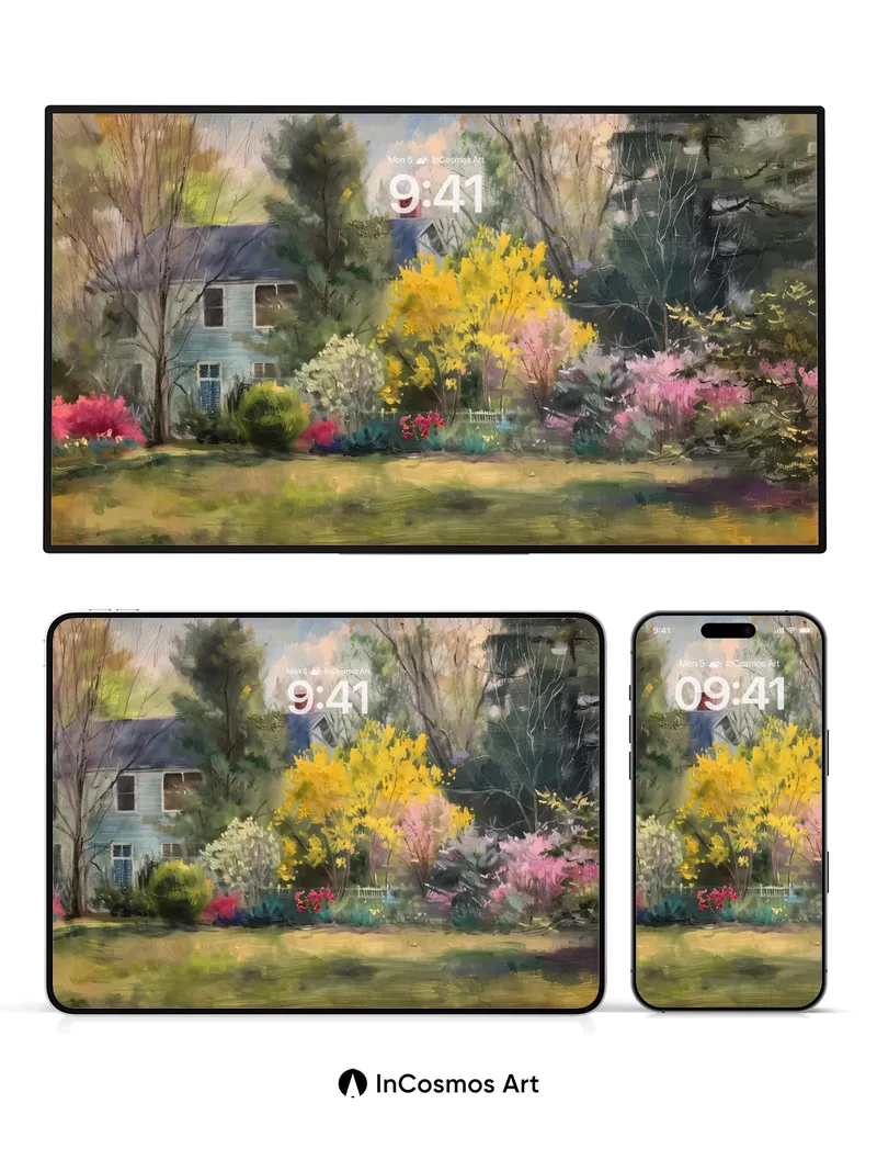 Golden Hush Wallpaper with Garden Whispers