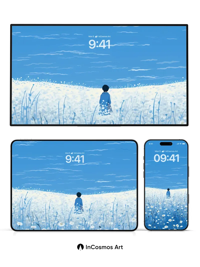 Serenity Field Wallpaper with Floating Light