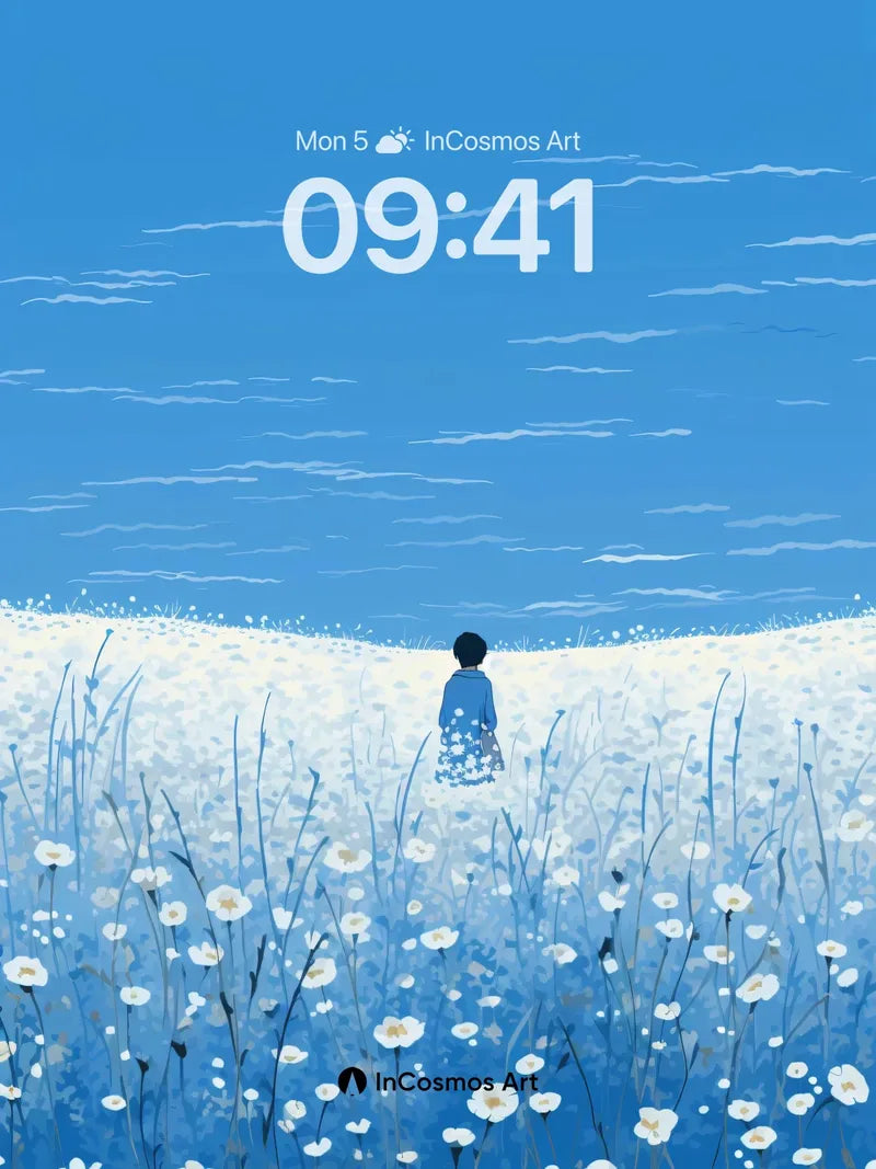 Serenity Field Wallpaper with Floating Light