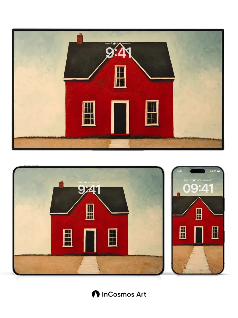 Stillness of Red House Wallpaper with Weathered Path