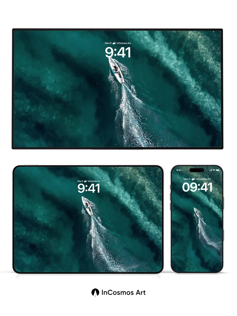 Cerulean Current Wallpaper with Floating Vessel