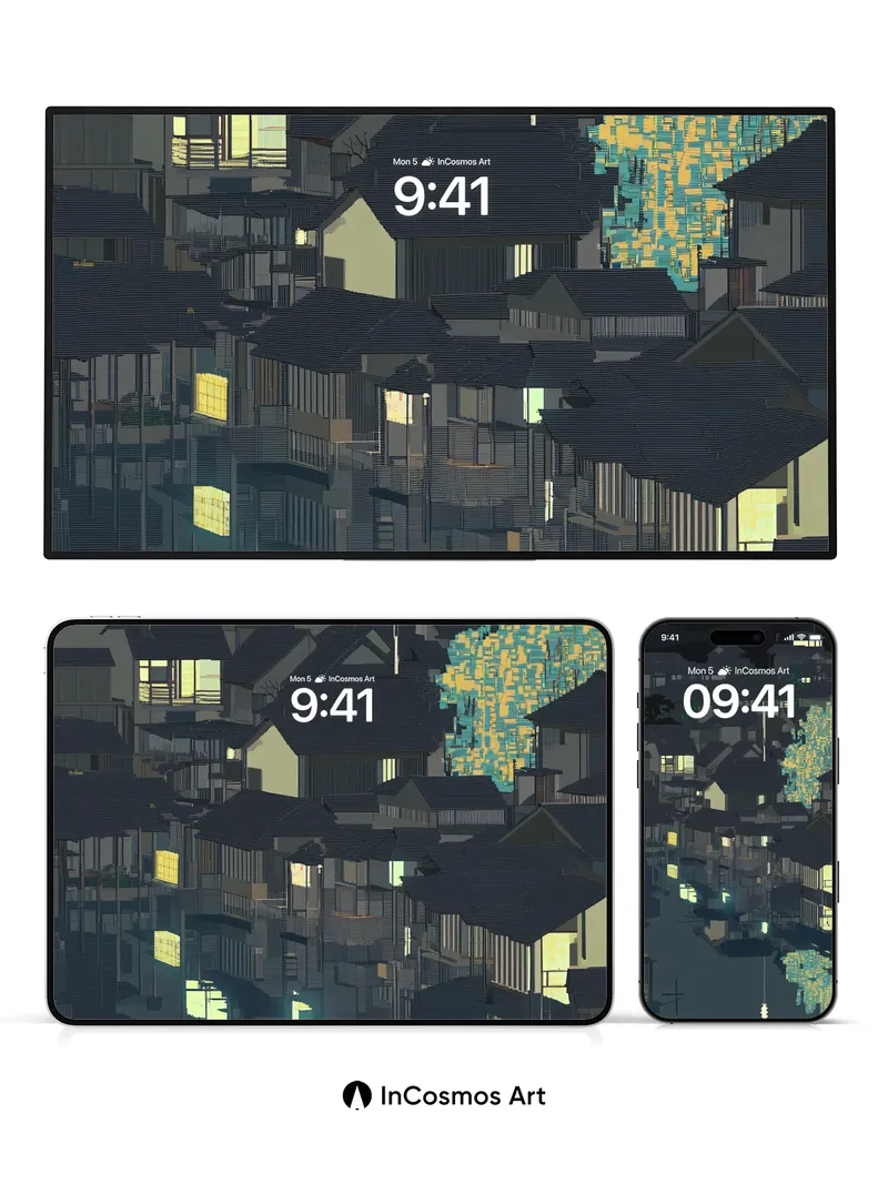 Nocturnal Riverlight Wallpaper with Pixel Bloom