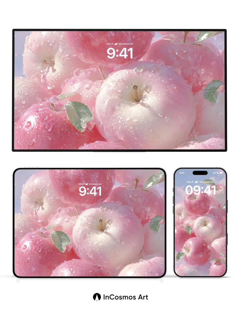 Pink Haze Wallpaper with Dew-Kissed Apples