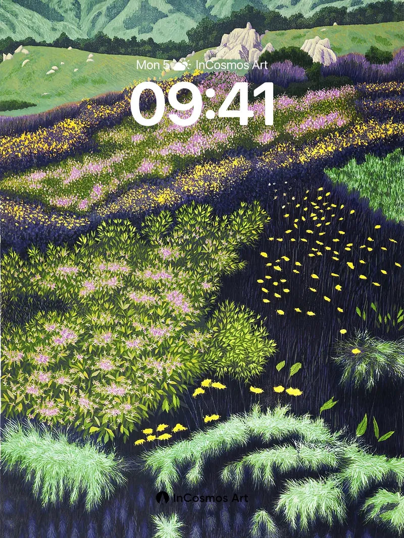 Luminous Meadow Wallpaper with Floating Petals