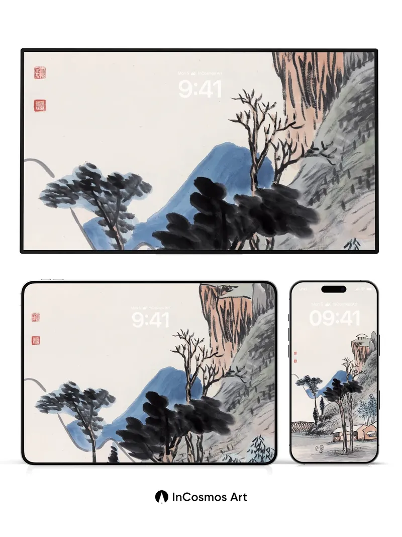 Serenity Ink Wallpaper with Mountain Whispers