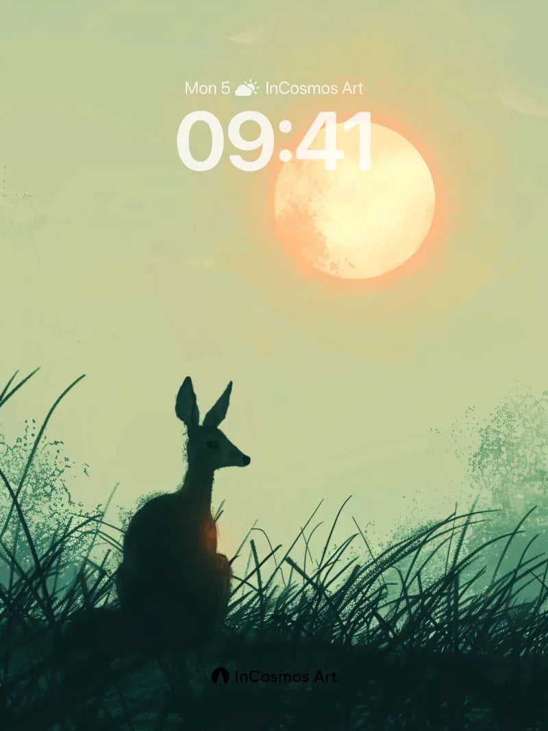 Serenity Deer Wallpaper with Distant Sun
