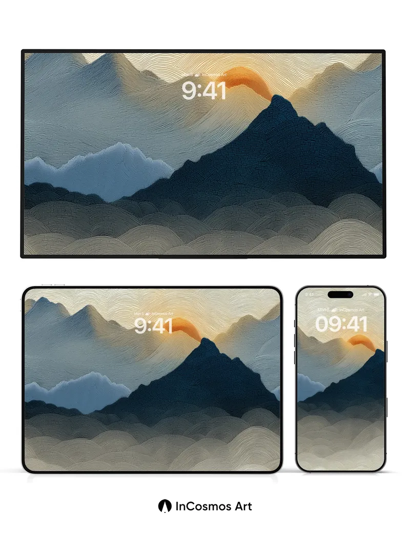 Serenity Peak Wallpaper with Hokusai Waves