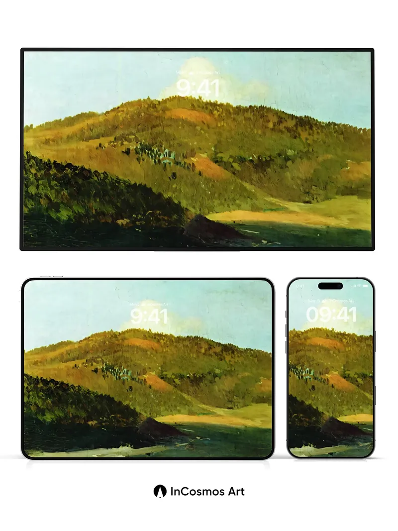 Golden Hush Wallpaper with Forested Slopes