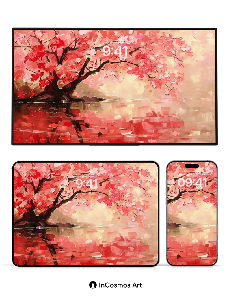 Crimson Reflection Wallpaper with Painted Light