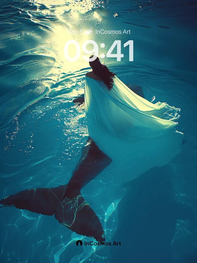 Sunlit Mermaid Wallpaper with Floating Veil wallpaper for iPhone, iPad & Mac