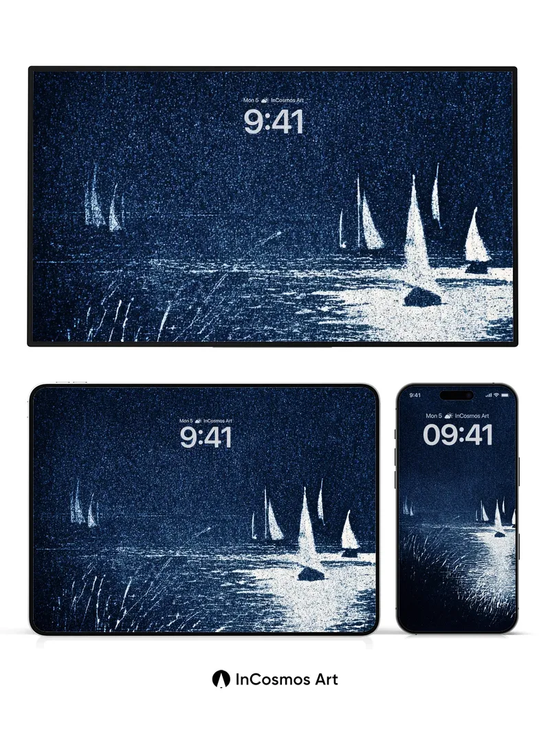 Moonlit Sail Wallpaper with Silver Reflections
