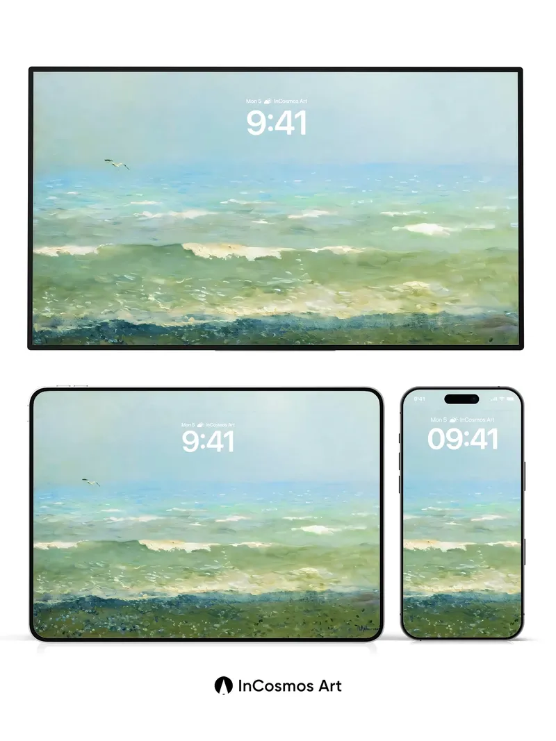 Seafoam Whisper Wallpaper with Gilded Horizons