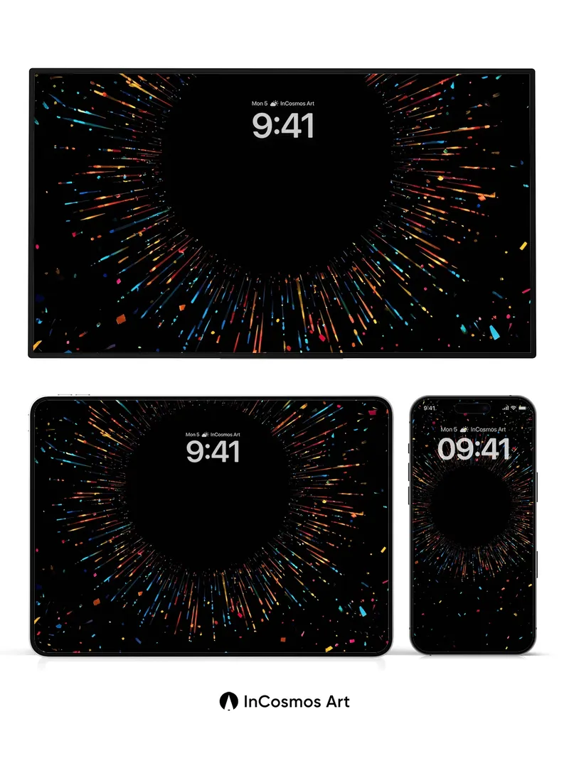 Cosmic Burst Wallpaper with Rainbow Confetti
