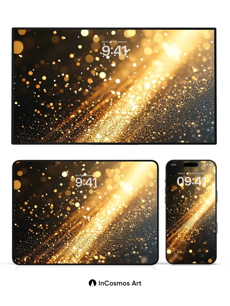 Golden Stardust Wallpaper with Light Trails