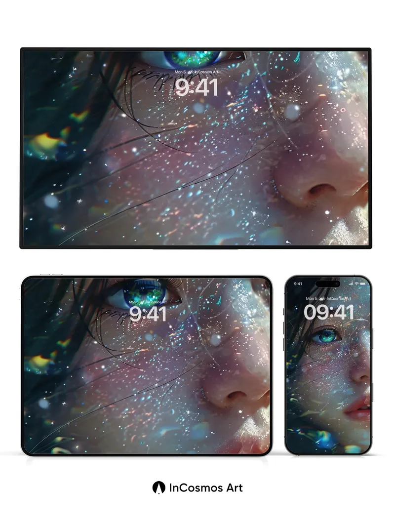 Cosmic Gaze Wallpaper with Starlight Tears