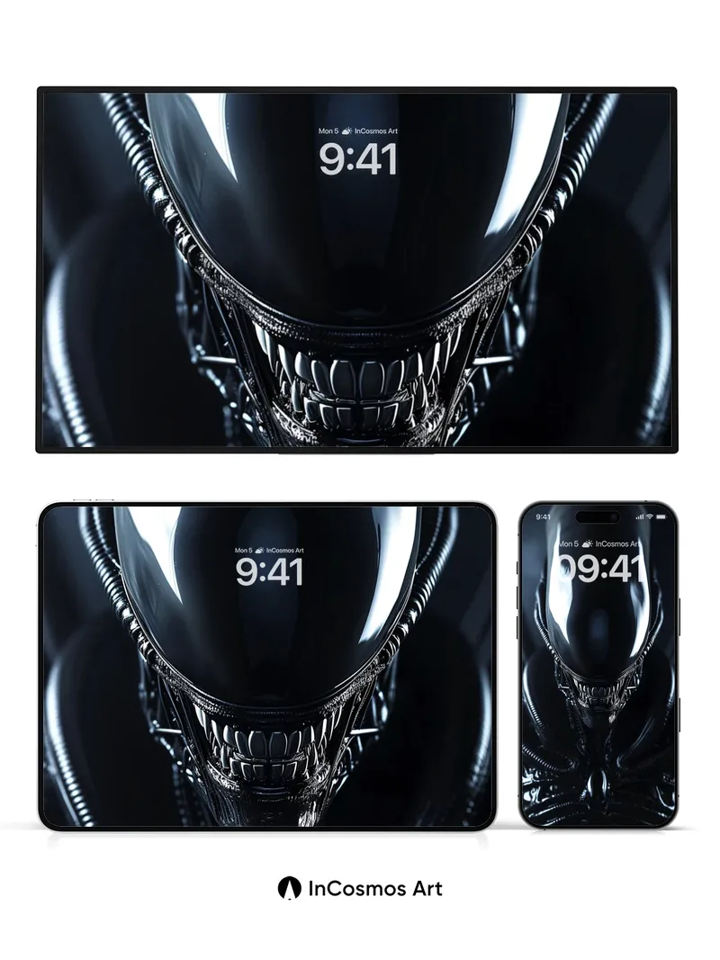 Obsidian Horror Wallpaper with Bioluminescent Veins