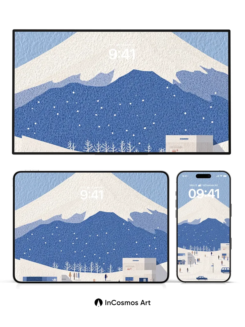 Serenity Snowscape Wallpaper with Mount Fuji Echo