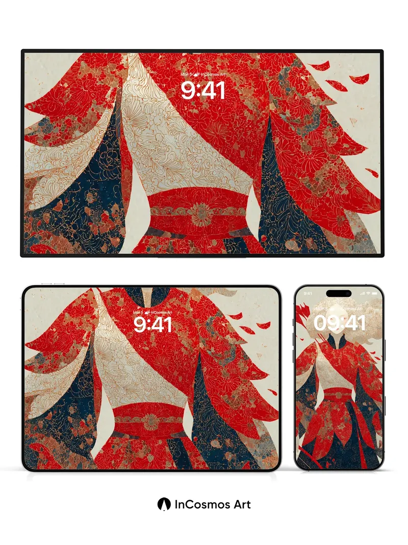 Silk Shadow Wallpaper with Crimson Blossoms