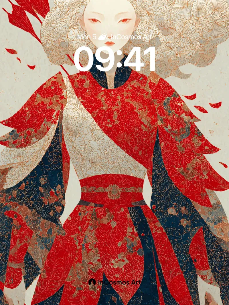 Silk Shadow Wallpaper with Crimson Blossoms