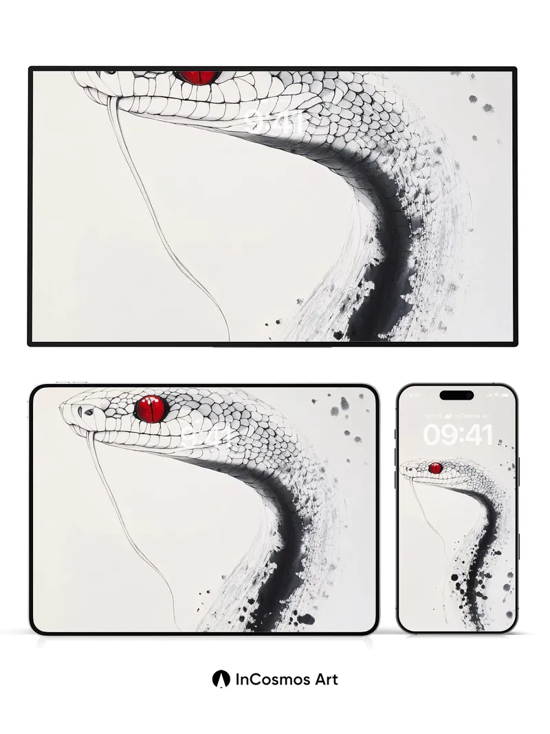 Ink Serpent Wallpaper with Crimson Eye