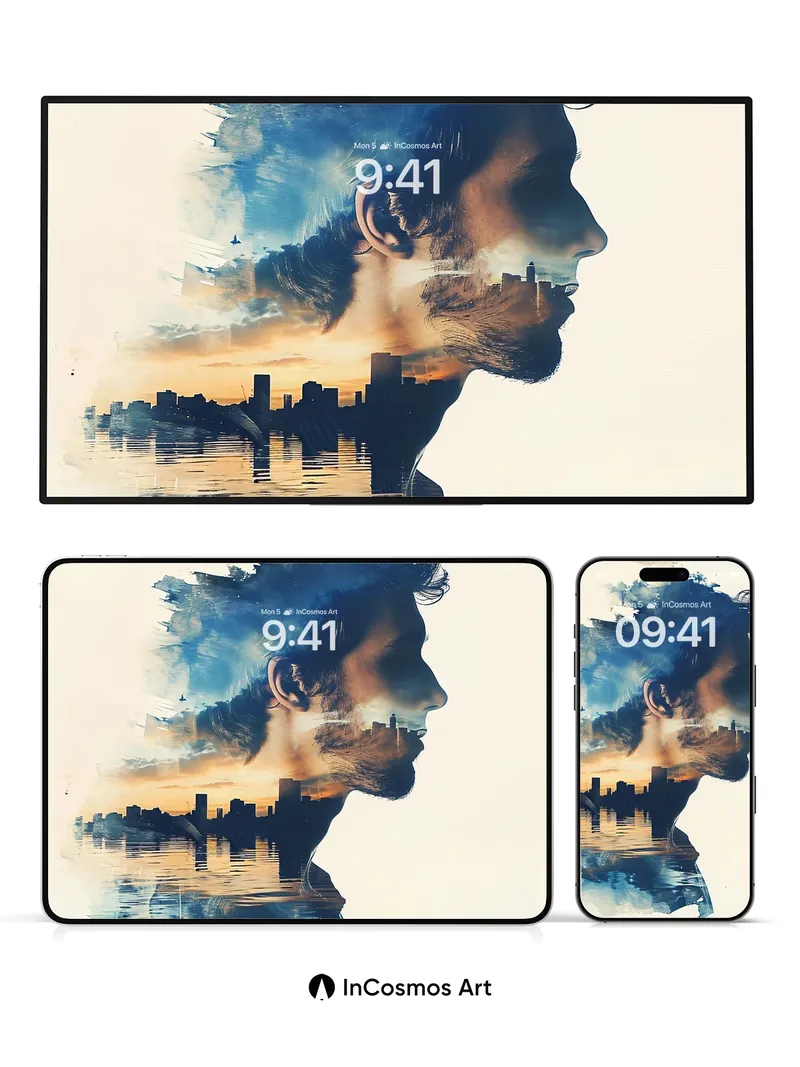 Silhouetted Horizon Wallpaper with City Reflections