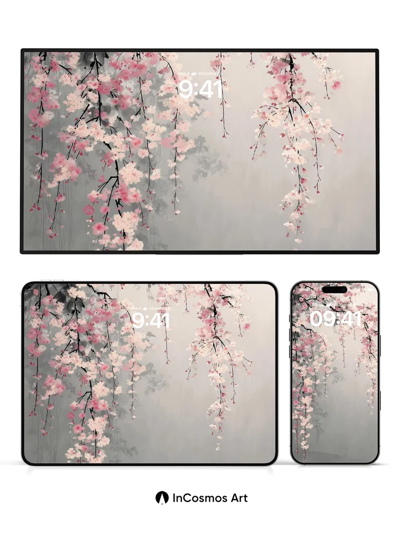 Serenity Cherry Blossom Wallpaper with Misty Veil