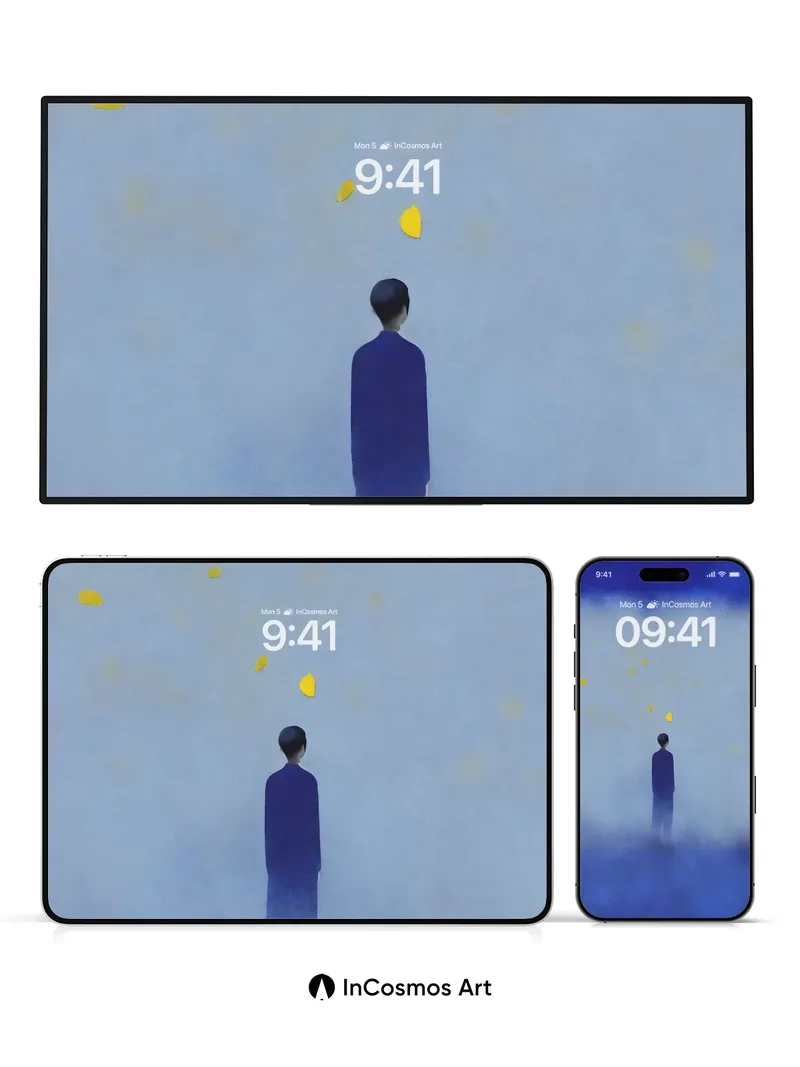 Misty Solitude Wallpaper with Floating Light Fragments