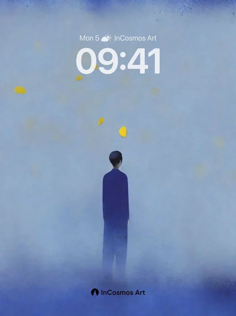 Misty Solitude Wallpaper with Floating Light Fragments