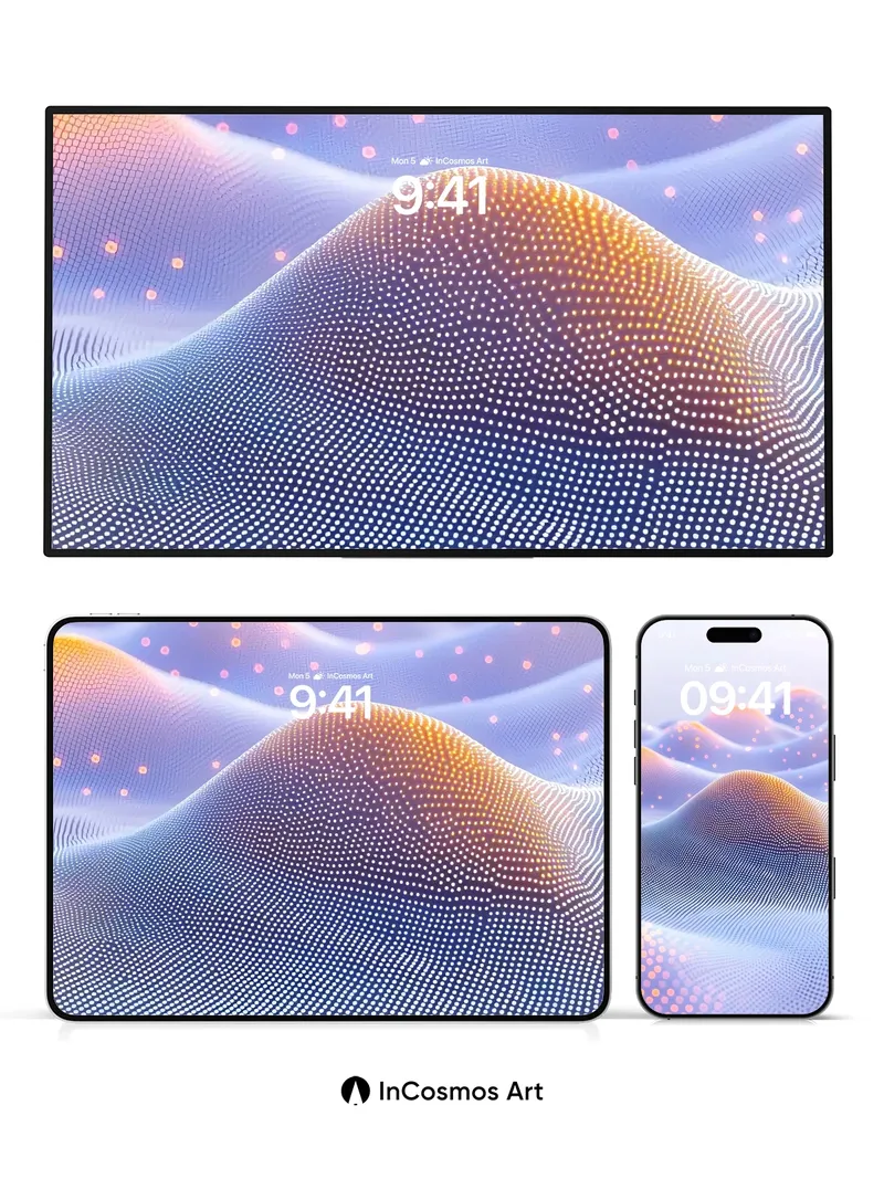 Luminous Dune Wallpaper with Floating Particles