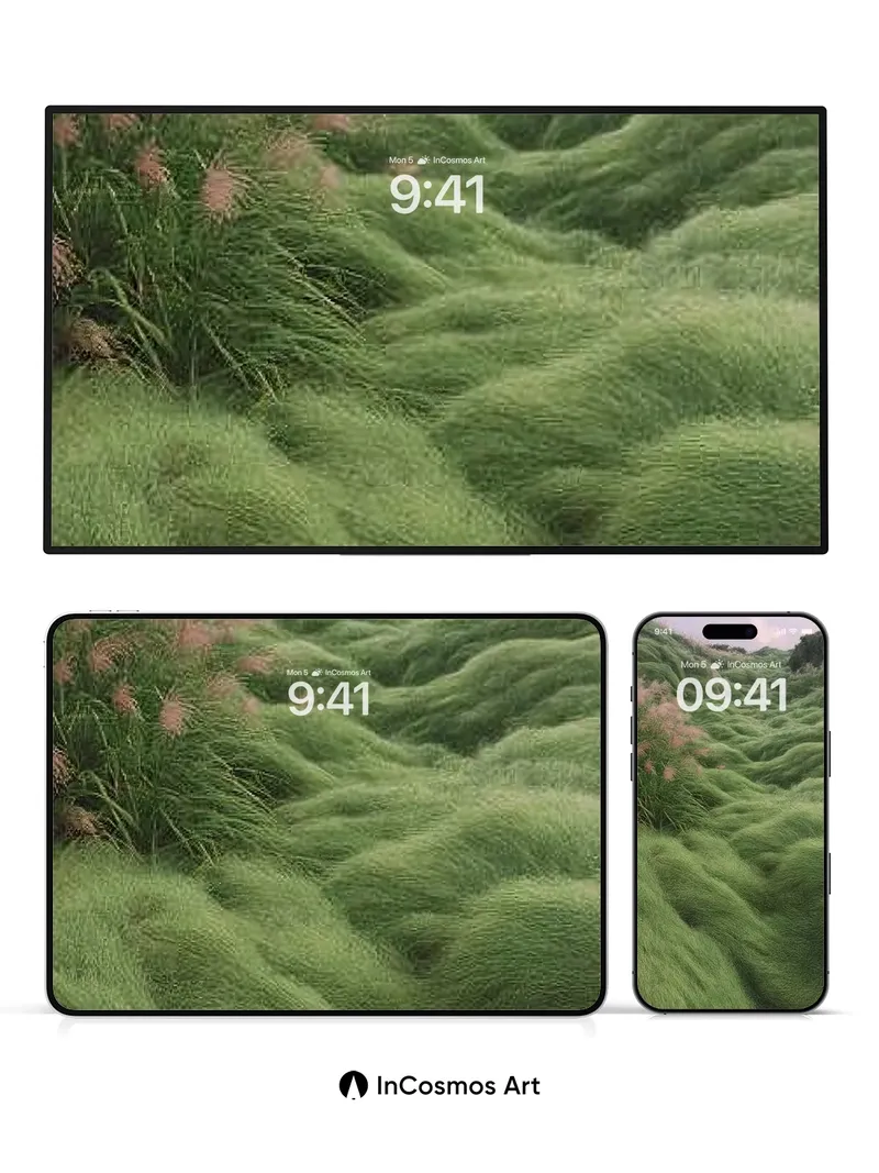Serenity Wave Wallpaper with Living Grass Ridges
