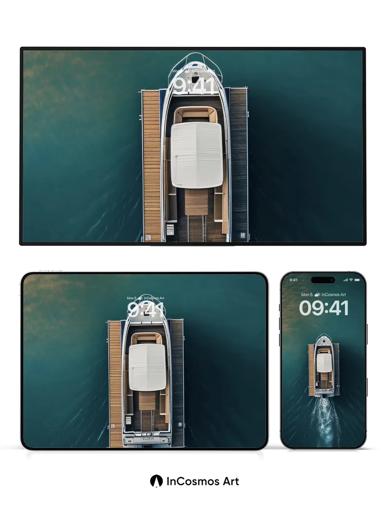 Serenity Sail Wallpaper with Wooden Deck Pulse