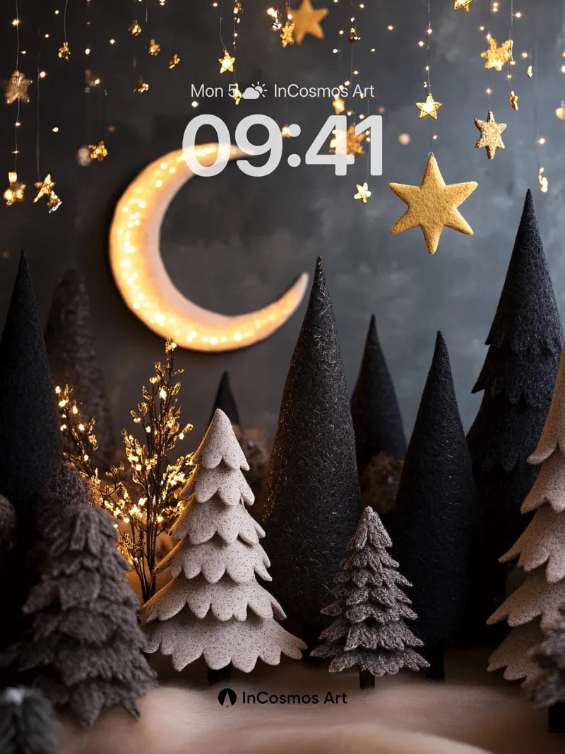 Midnight Forest Wallpaper with Golden Stars