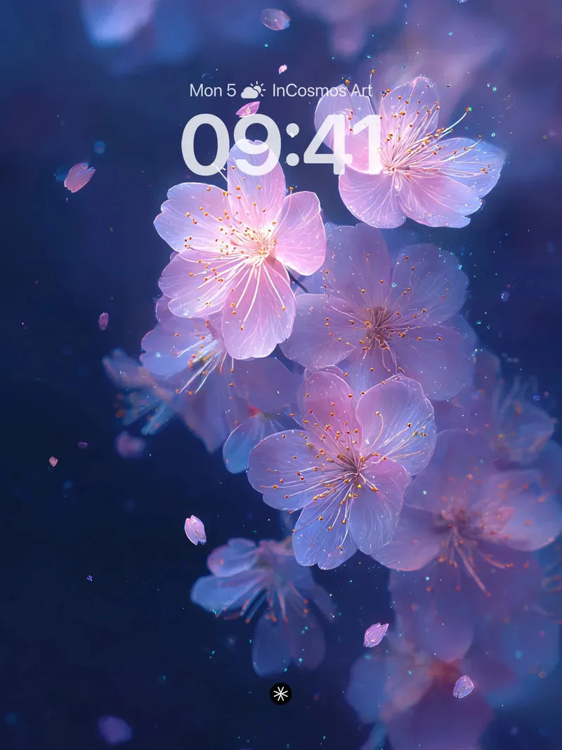 Ethereal Petal Drift Wallpaper in Deep Indigo wallpaper for iPhone, iPad & Mac